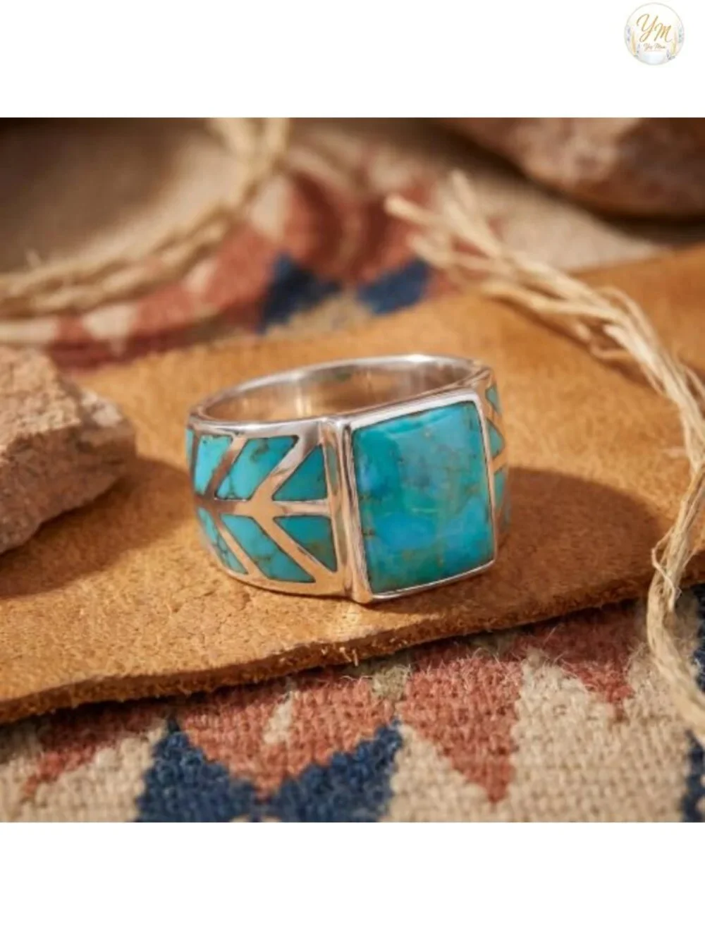 Turquoise Ring Sterling Silver 925 Genuine Turquoise Statement Band